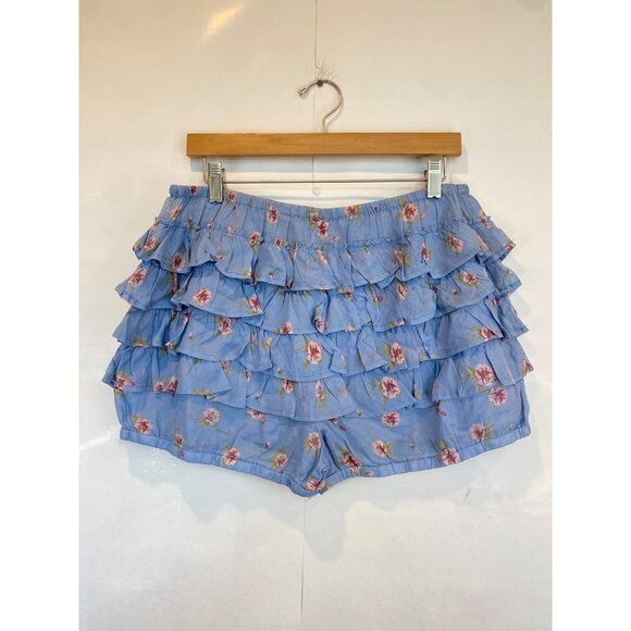 Free People Ruffle Up Bloomer Shorts Size Medium Blue Floral Elastic Waist New - Picture 4 of 7